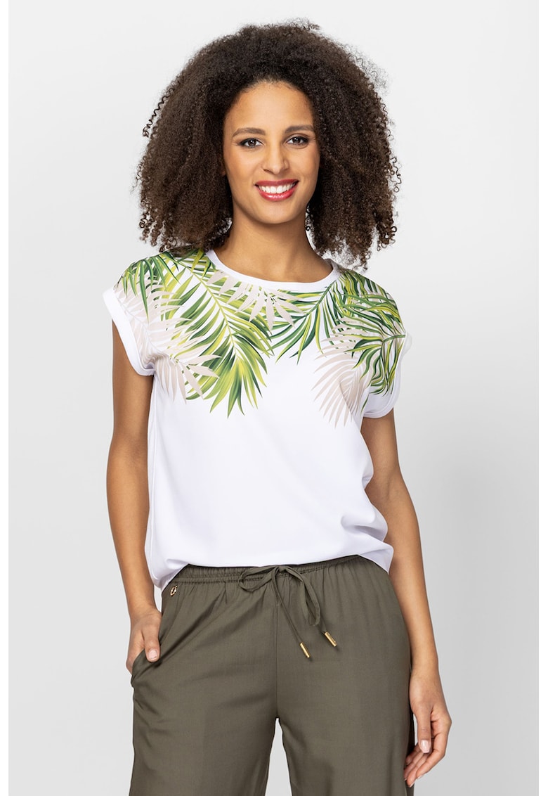 Tricou din amestec de modal cu imprimeu Monas - Alb/Verde