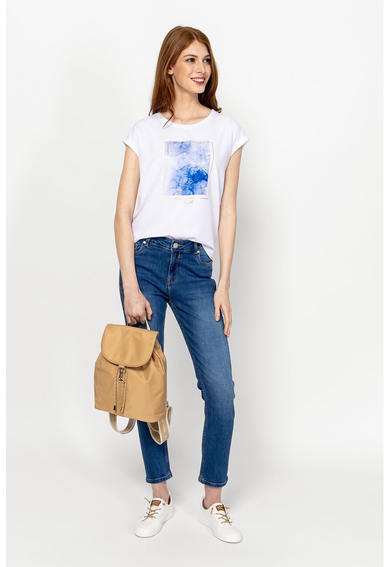 Tricou din amestec de modal cu imprimeu Monas - Alb/Albastru royal