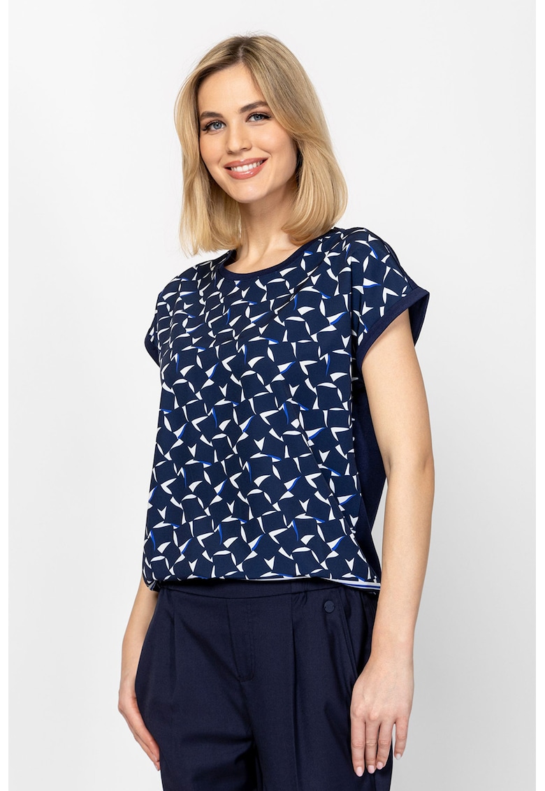 Tricou din amestec de modal cu model in doua tonuri Monsa - Alb/Bleumarin