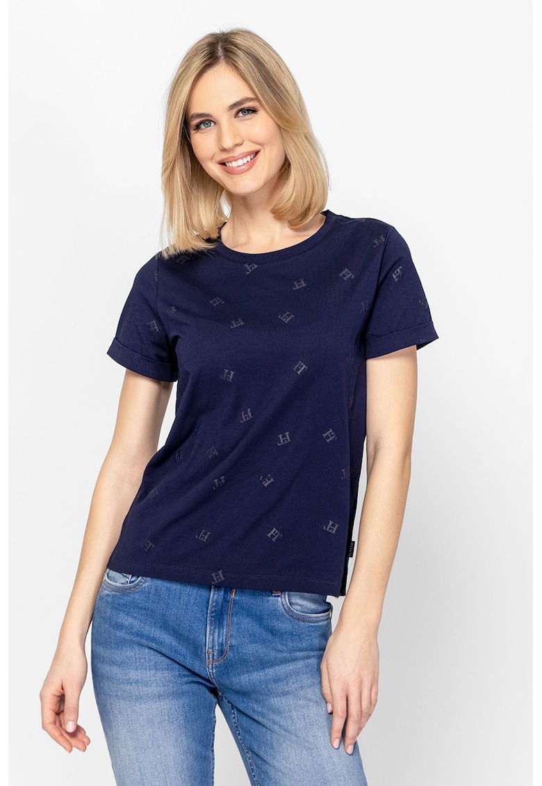 Tricou din bumbac cu model logo Meggie - Bleumarin