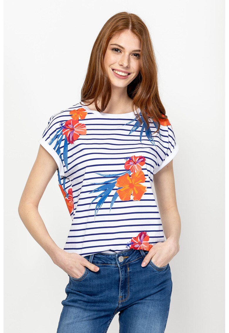 Tricou cu model Mimaya - Alb/Portocaliu/Albastru