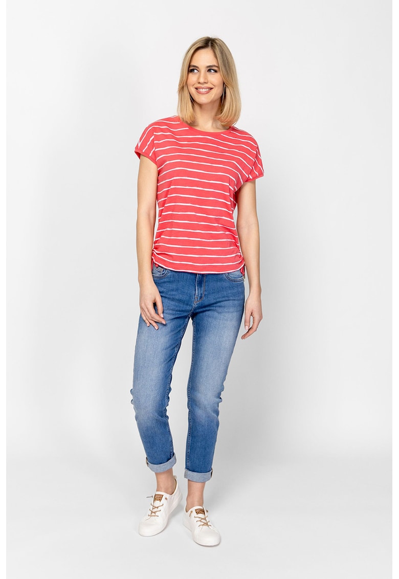 Tricou din bumbac cu model in dungi Candy - Alb/Coral