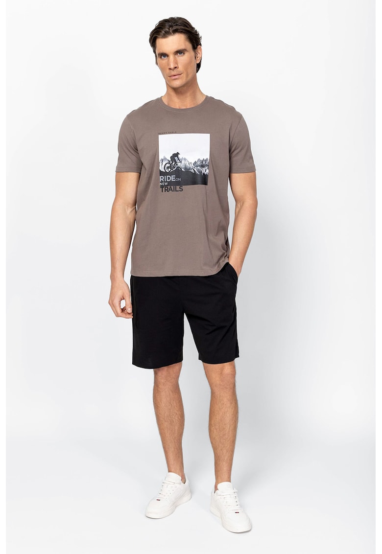 Tricou din bumbac cu imprimeu foto Magento - Alb/Negru/Maro taupe