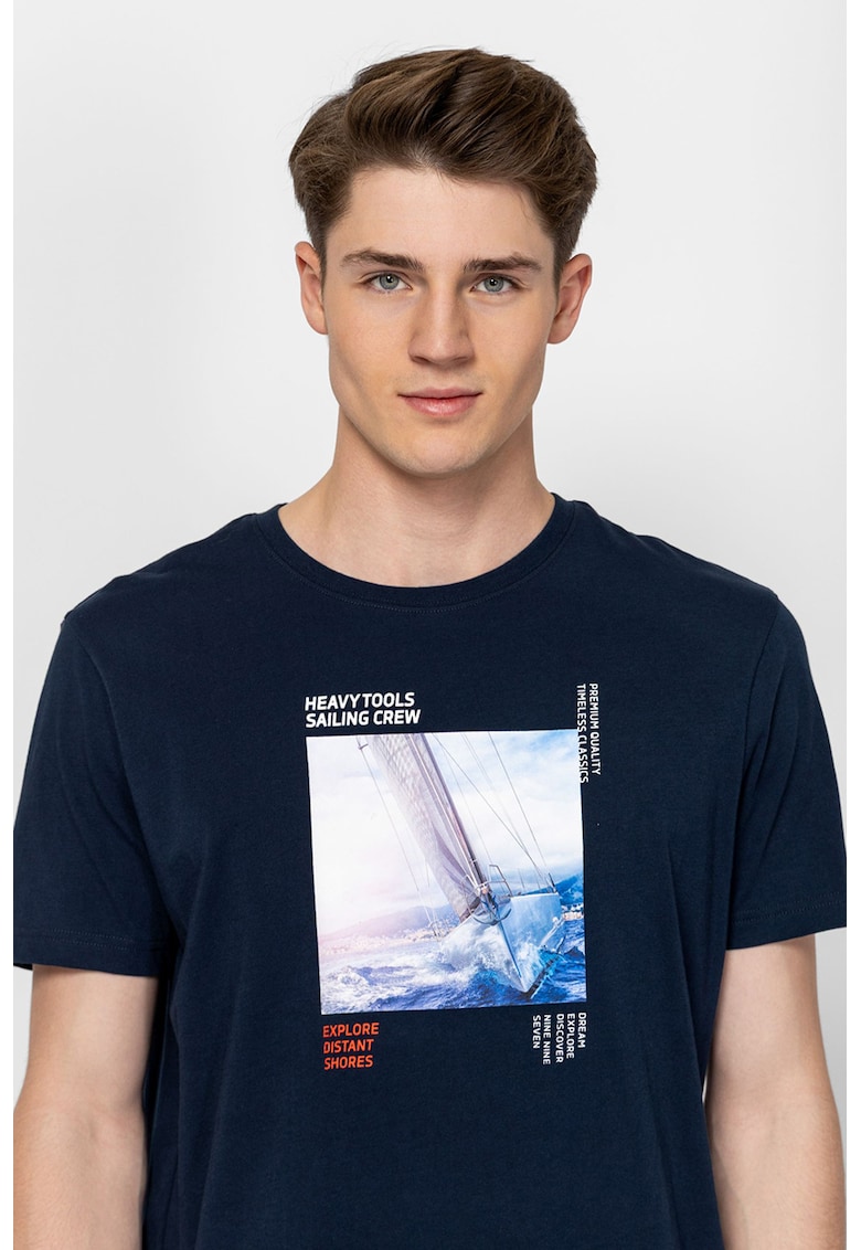 Tricou din bumbac cu imprimeu Mirvo - Alb/Bleumarin