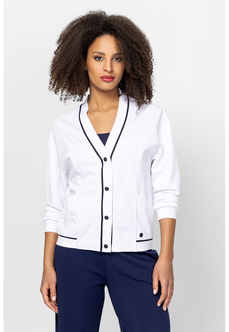 Cardigan cu decolteu in V si model uni Tikka - Alb/Bleumarin