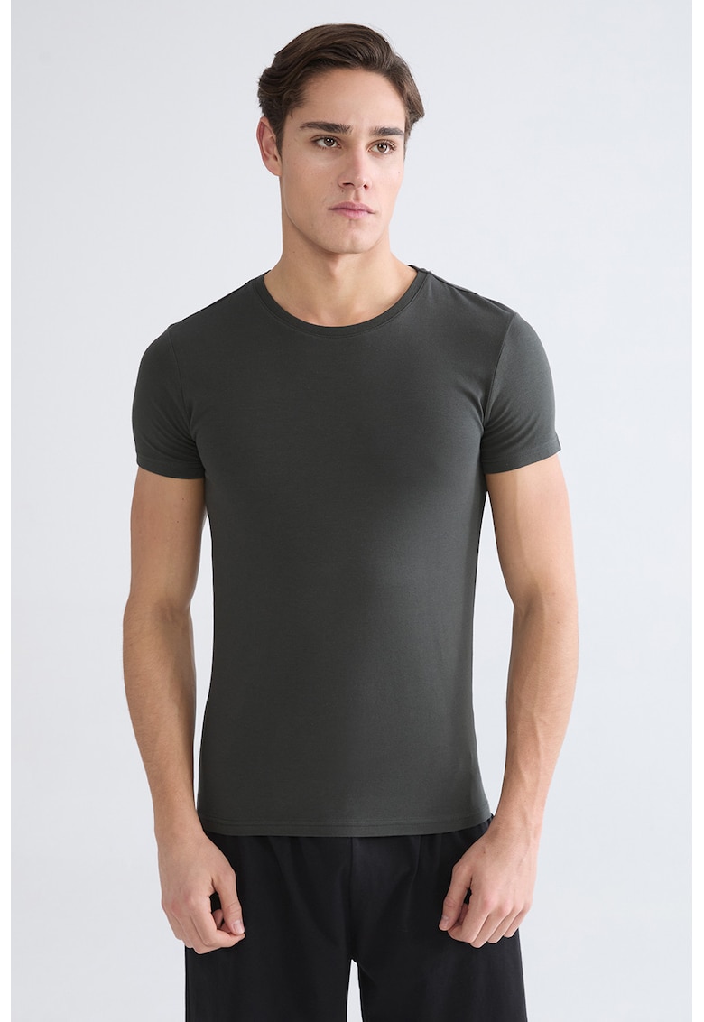 Tricou uni slim fit - Gri inchis
