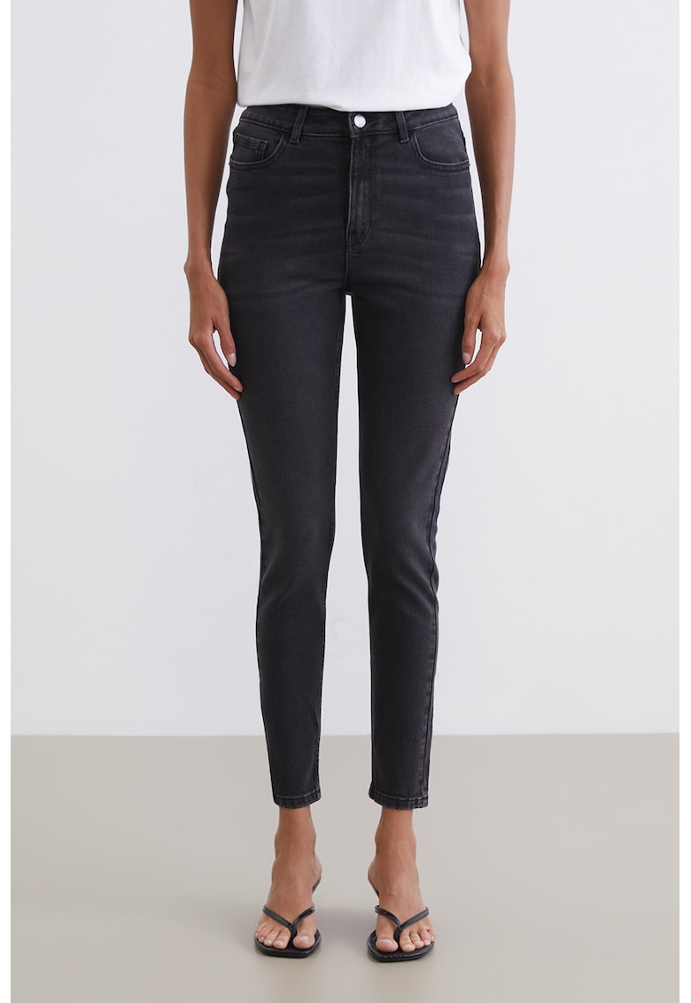 Blugi skinny cu talie medie - Negru stins