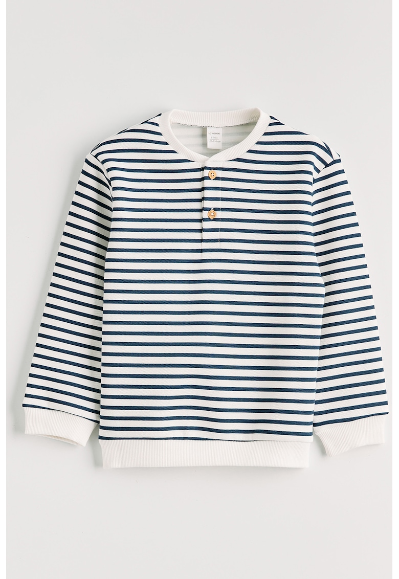 Bluza de trening cu croiala regular-fit si dungi - Alb/Albastru petrol