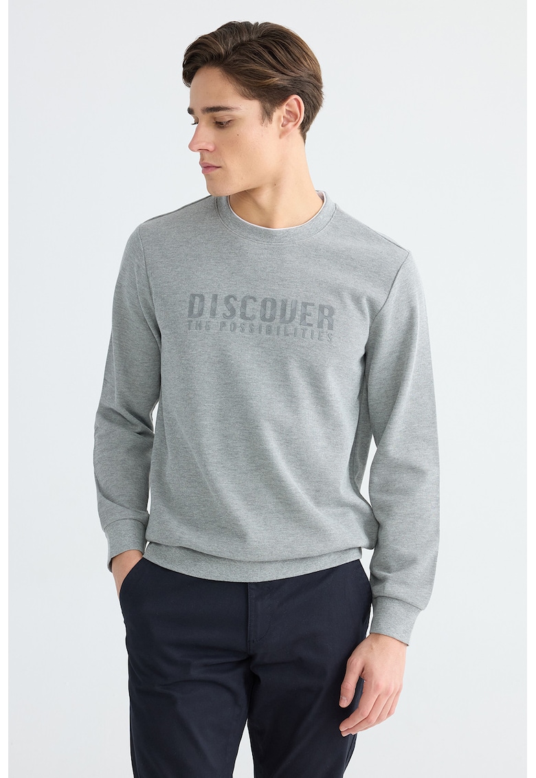Bluza de trening cu croiala regular-fit si imprimeu text - Gri melange