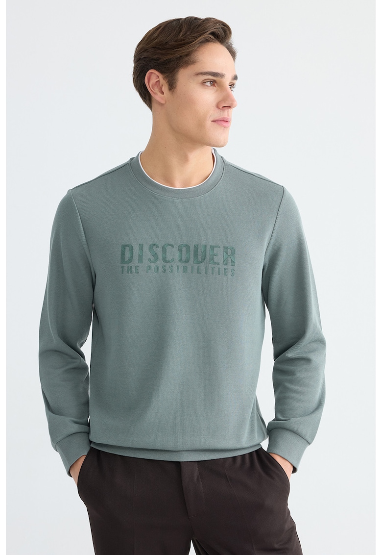 Bluza de trening cu croiala regular-fit si imprimeu text - Verde pal