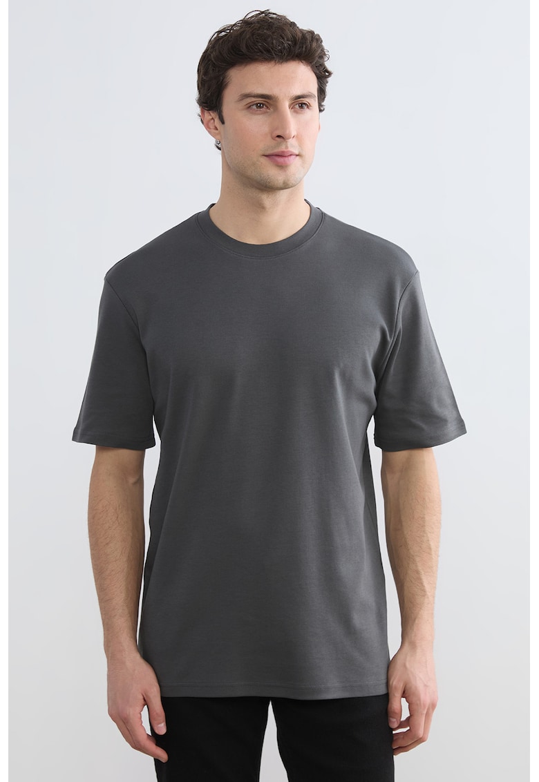 Tricou regular fit din bumbac - Gri antracit