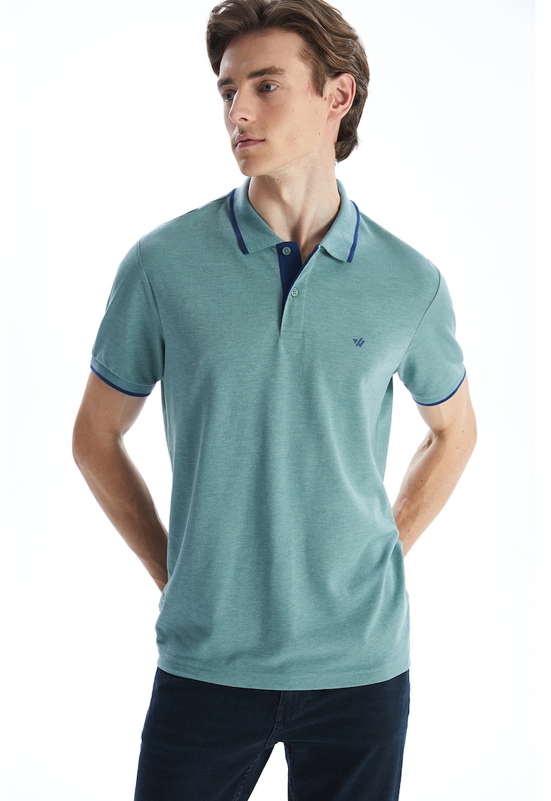 Tricou polo slim fit - Verde melange