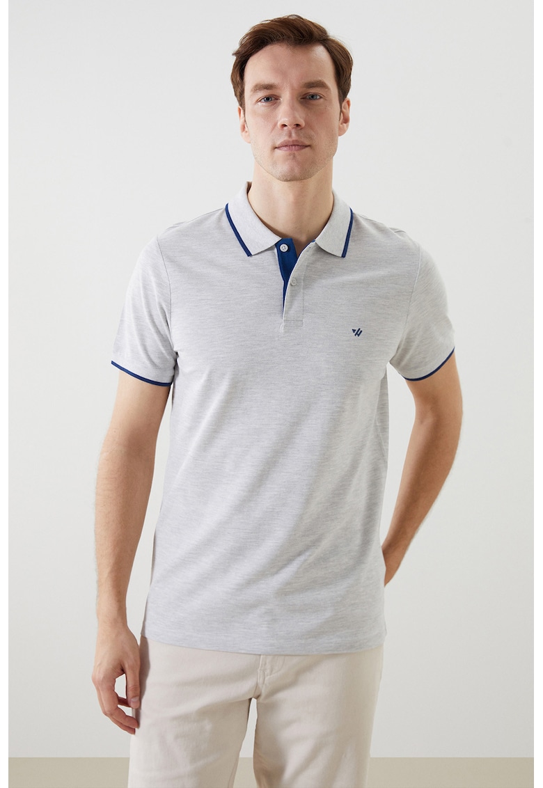 Tricou polo slim fit - Gri deschis melange