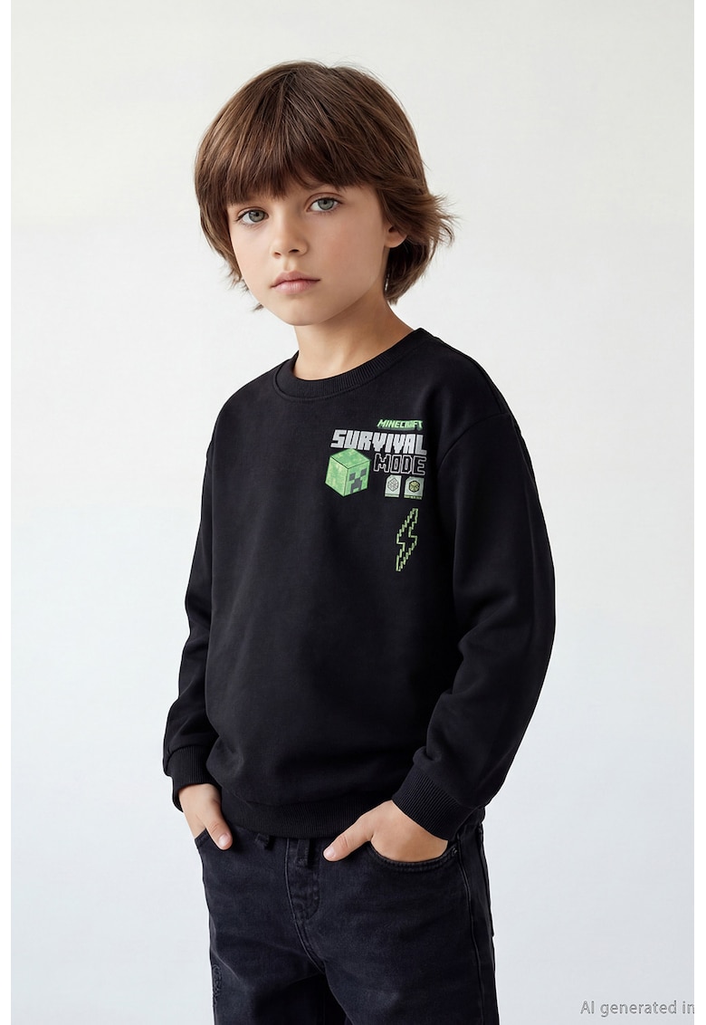 Bluza de trening cu imprimeu desene animate - Negru/Verde neon