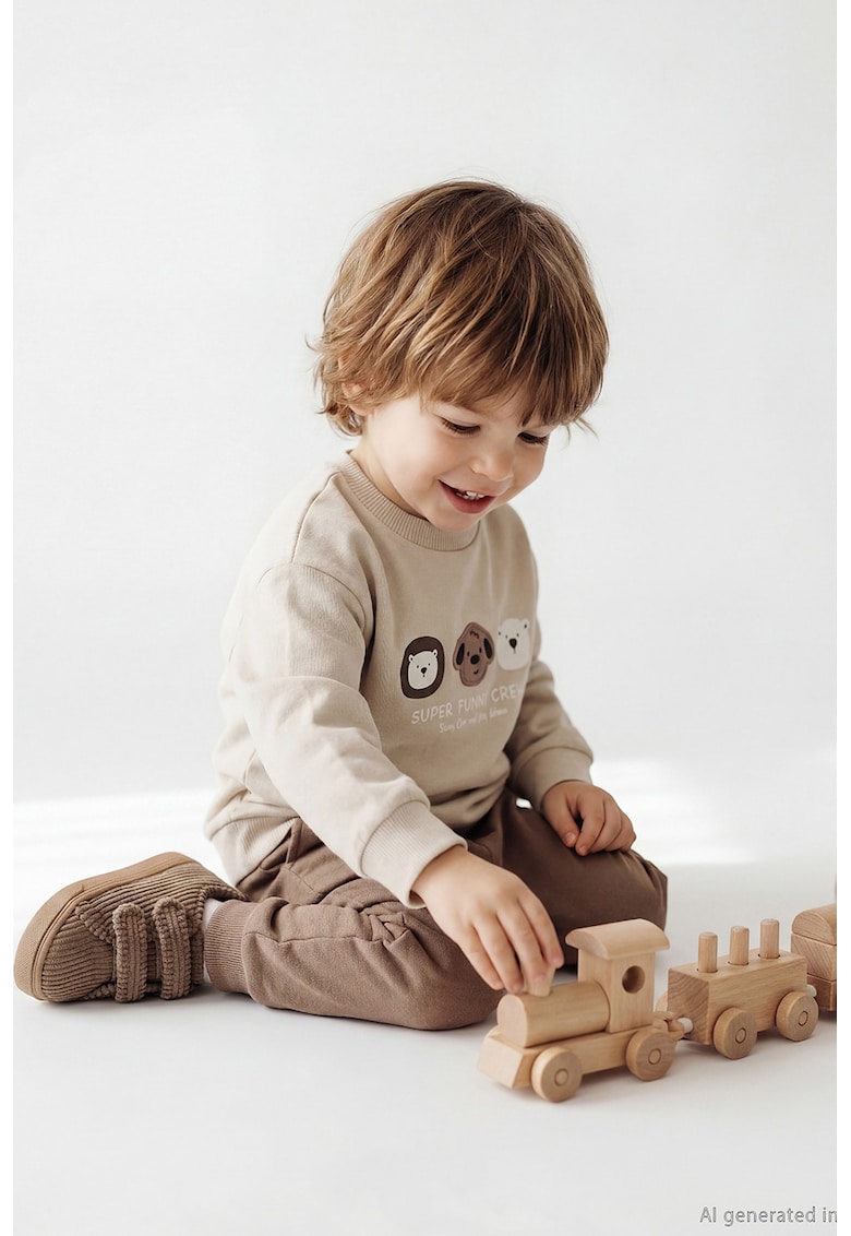 Set de pantaloni si bluza de trening din amestec de bumbac - 2 piese - Bej/Rosu stins