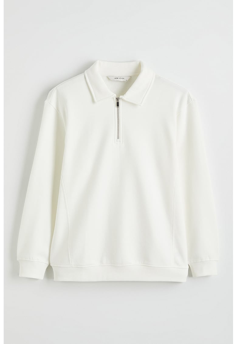 Bluza polo de trening cu fenta cu fermoar - Alb fildes