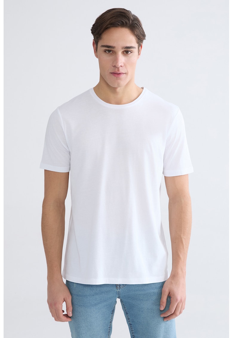Tricou slim fit din bumbac si modal - Alb optic