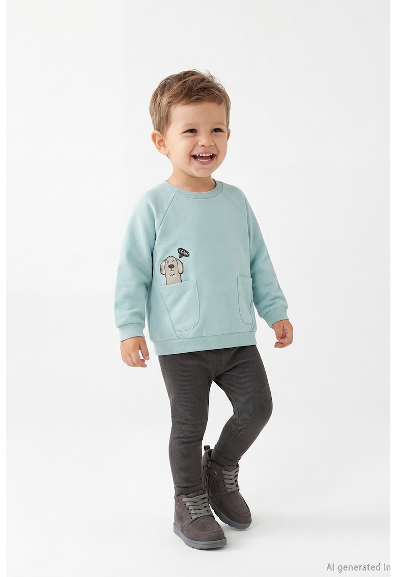 Set de pantaloni si bluza de trening cu decolteu la baza gatului - 2 piese - Albastru deschis/Gri antracit
