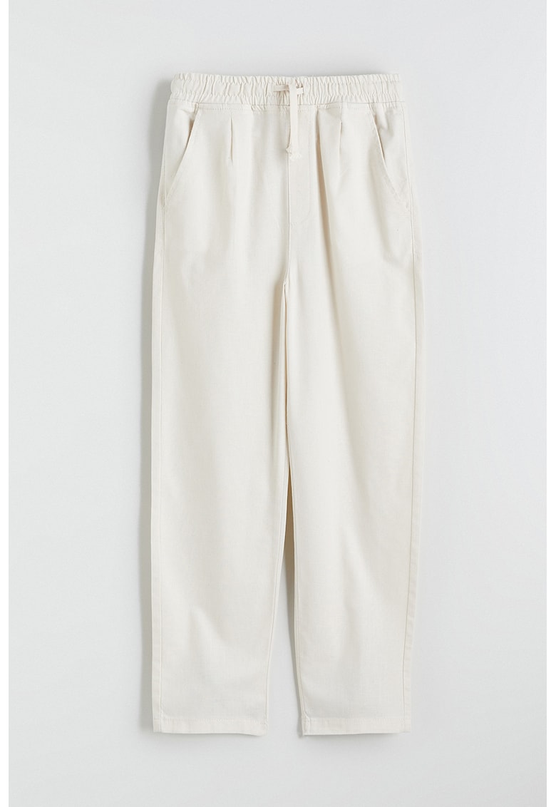 Pantaloni de bumbac cu snur in talie - Crem