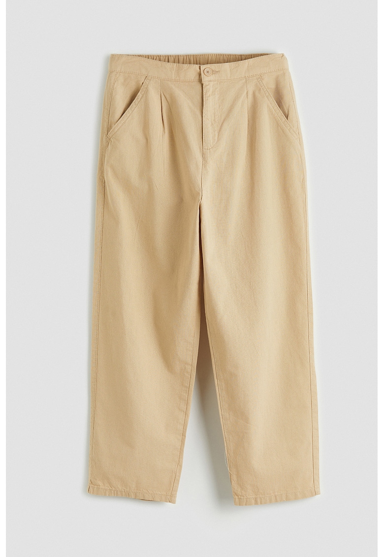 Pantaloni din amestec de bumbac cu banda elastica pe partea din spate - Maro deschis