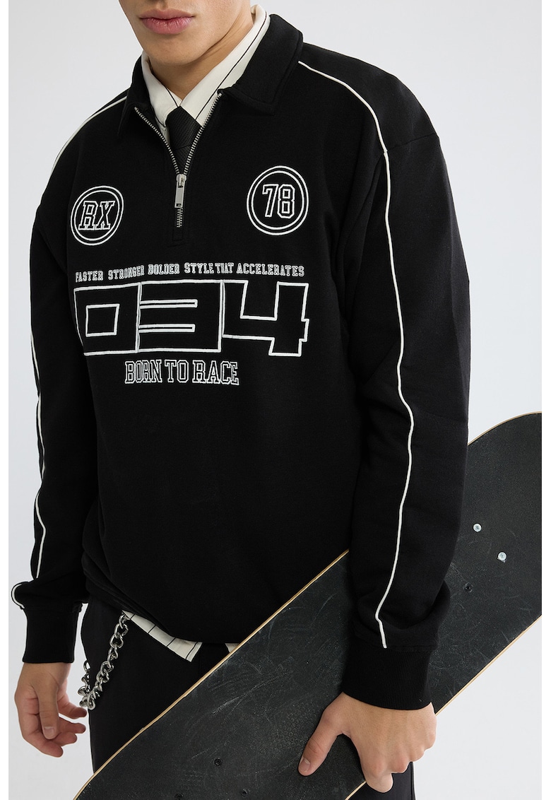 Bluza de trening cu fenta cu fermoar - Negru