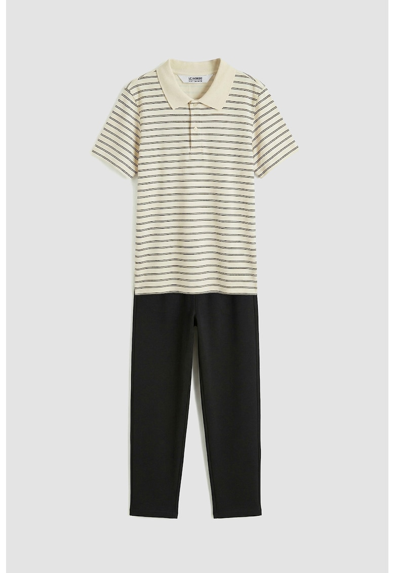 Set de tricou polo si pantaloni de trening - Negru/Bej deschis