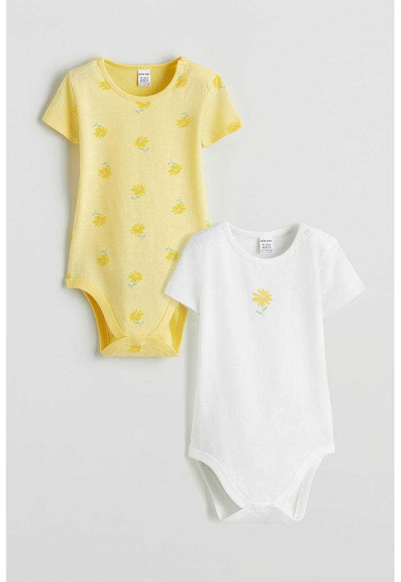 Set de body-uri din bumbac cu croiala slim-fit - 2 piese - Alb/Galben pai