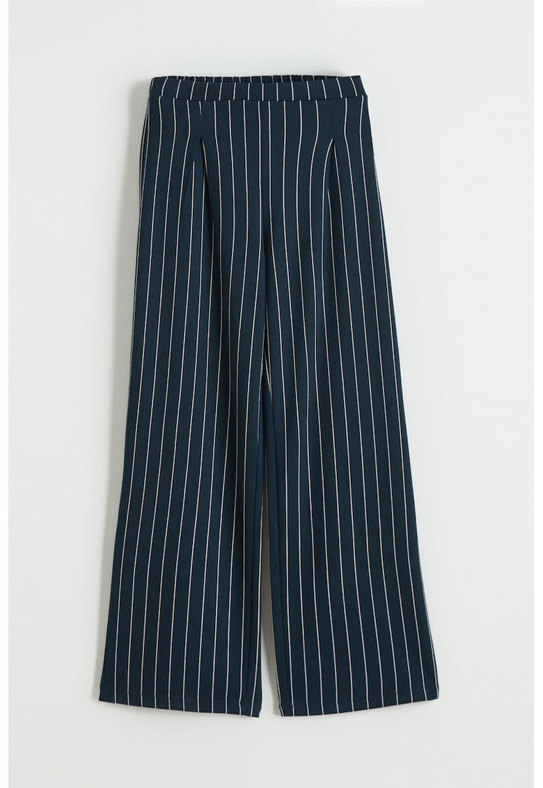 Pantaloni cu croiala ampla si snur - Alb/Bleumarin