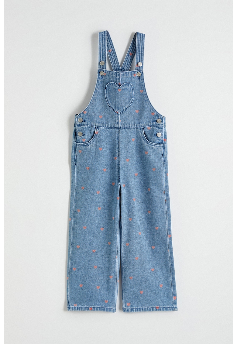 Salopeta din denim cu model inimi - Albastru deschis