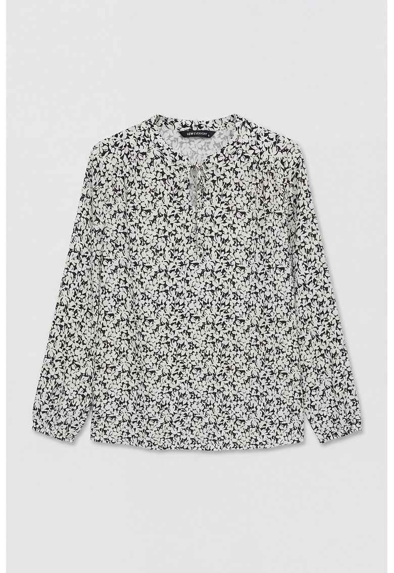 Bluza cu model si snur la baza gatului - Negru/Alb murdar