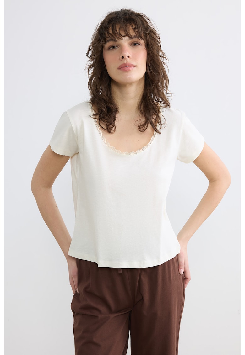 Tricou de pijama din bumbac - Alb fildes