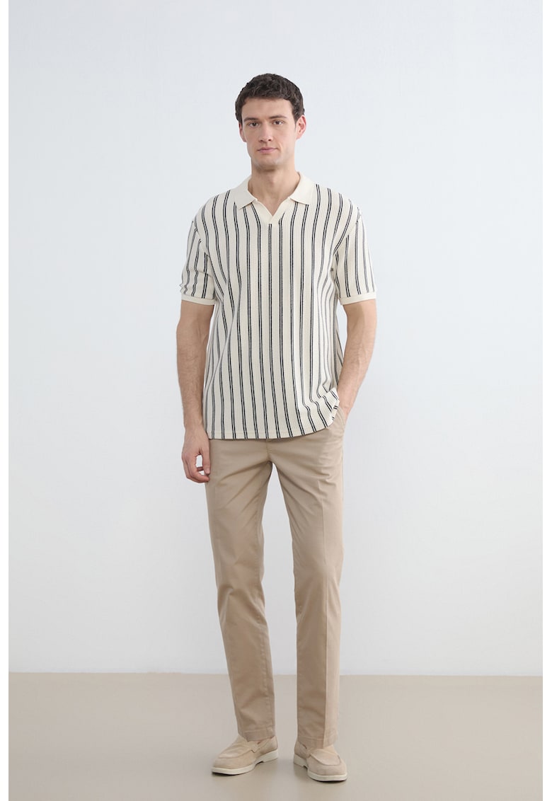 Tricou polo cu dungi - Negru/Bej deschis