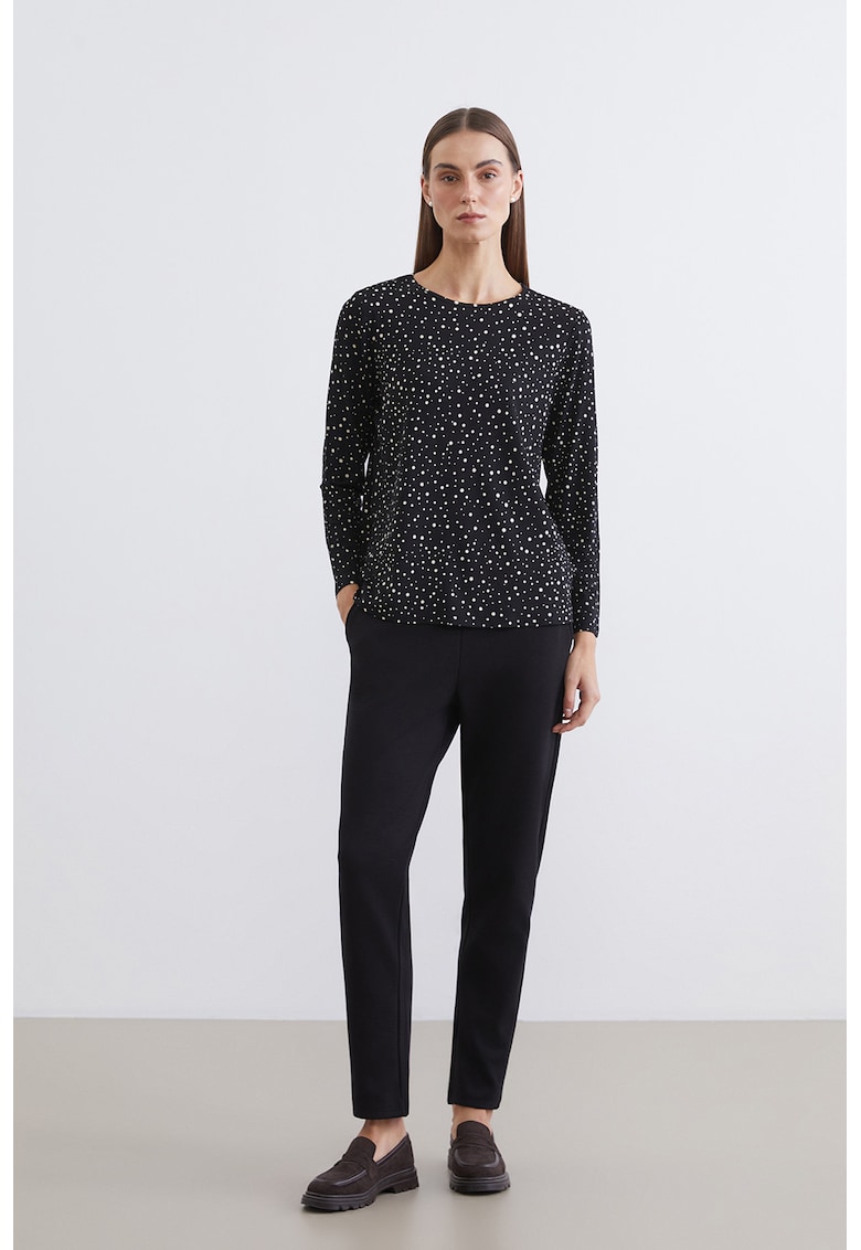 Bluza cu decolteu rotund si model - Negru/Bej deschis