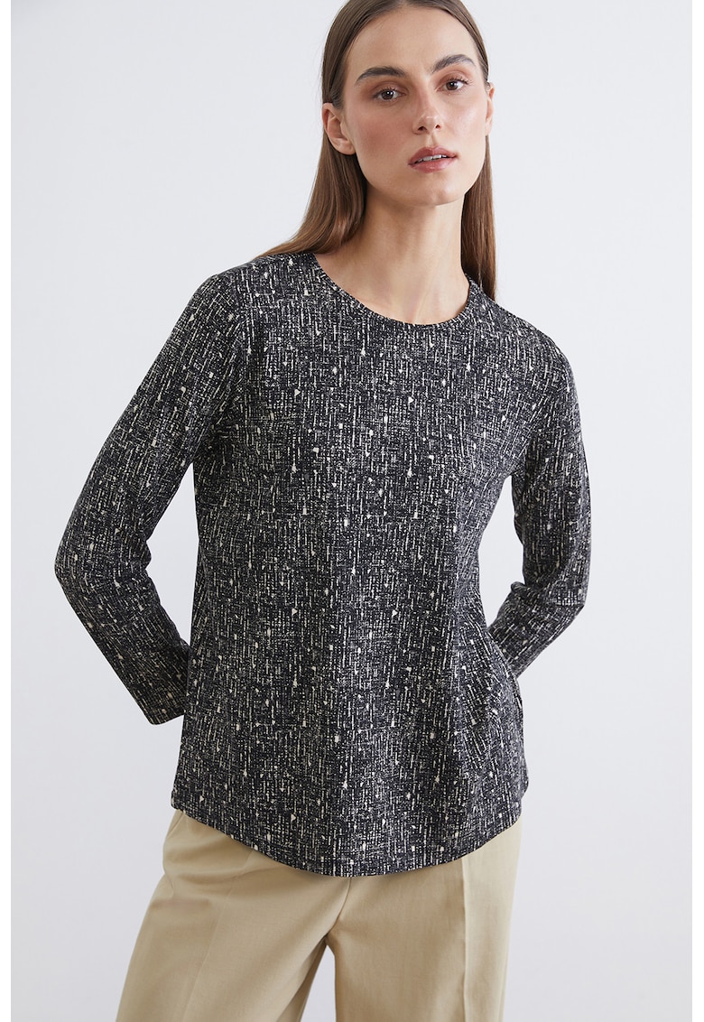 Bluza cu decolteu rotund si model - Gri antracit/Bej deschis