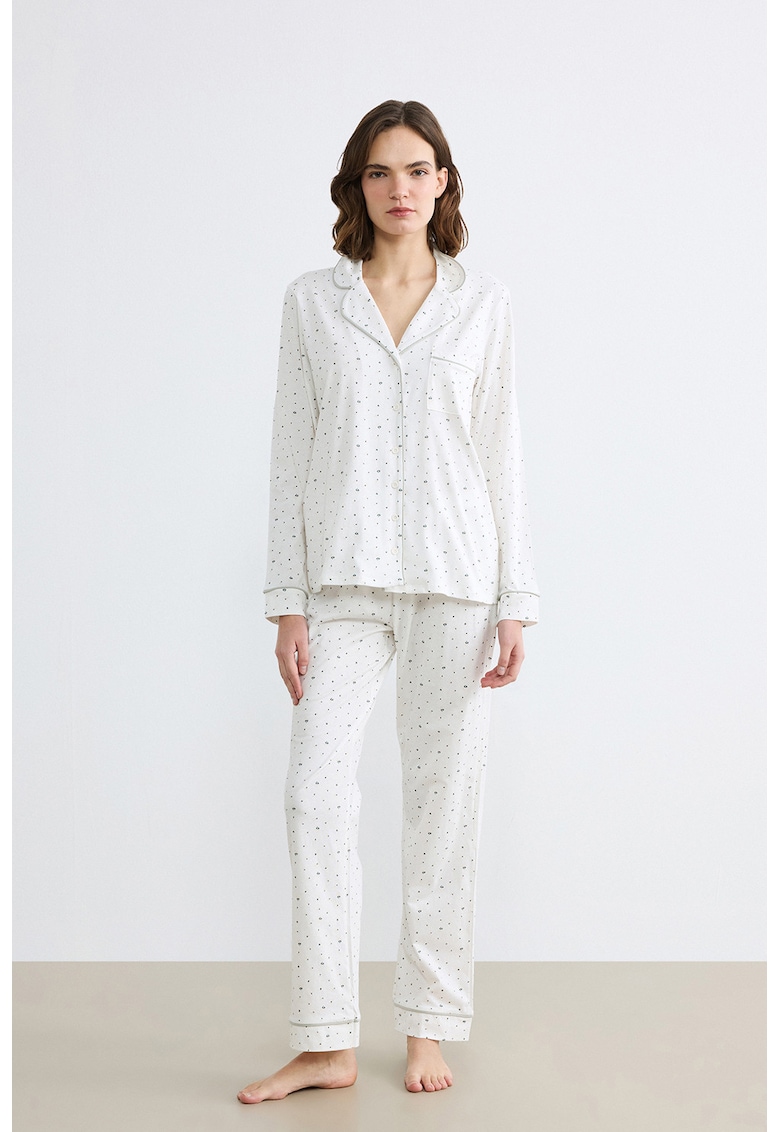 Pijama din bumbac cu nasturi - Alb murdar