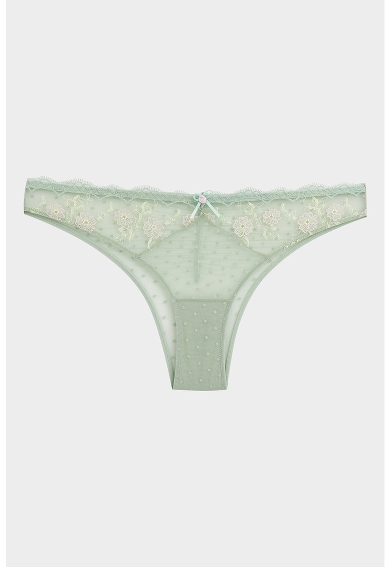 Chiloti brazilieni cu broderie - Bej/Gri cenusiu