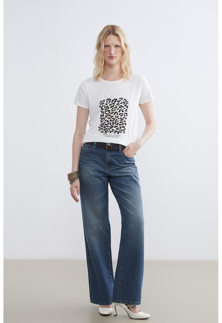Tricou cu animal print - Alb/Auriu/Negru