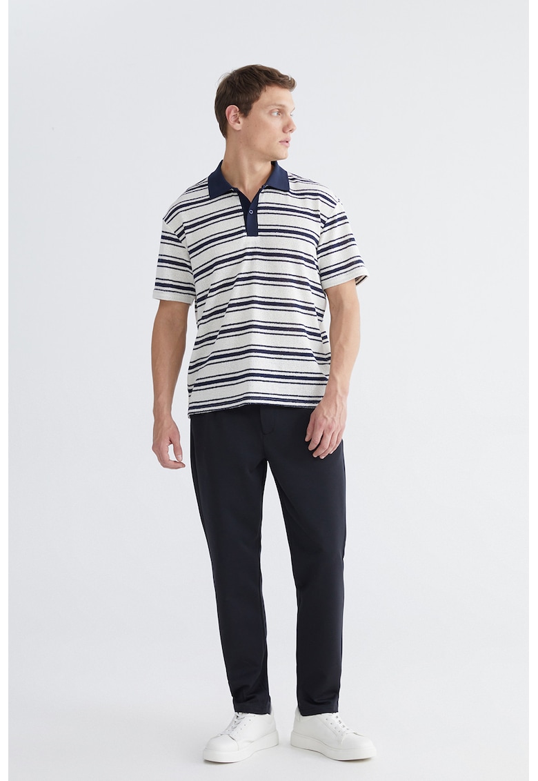 Tricou polo cu dungi - Alb/Albastru ultramarin
