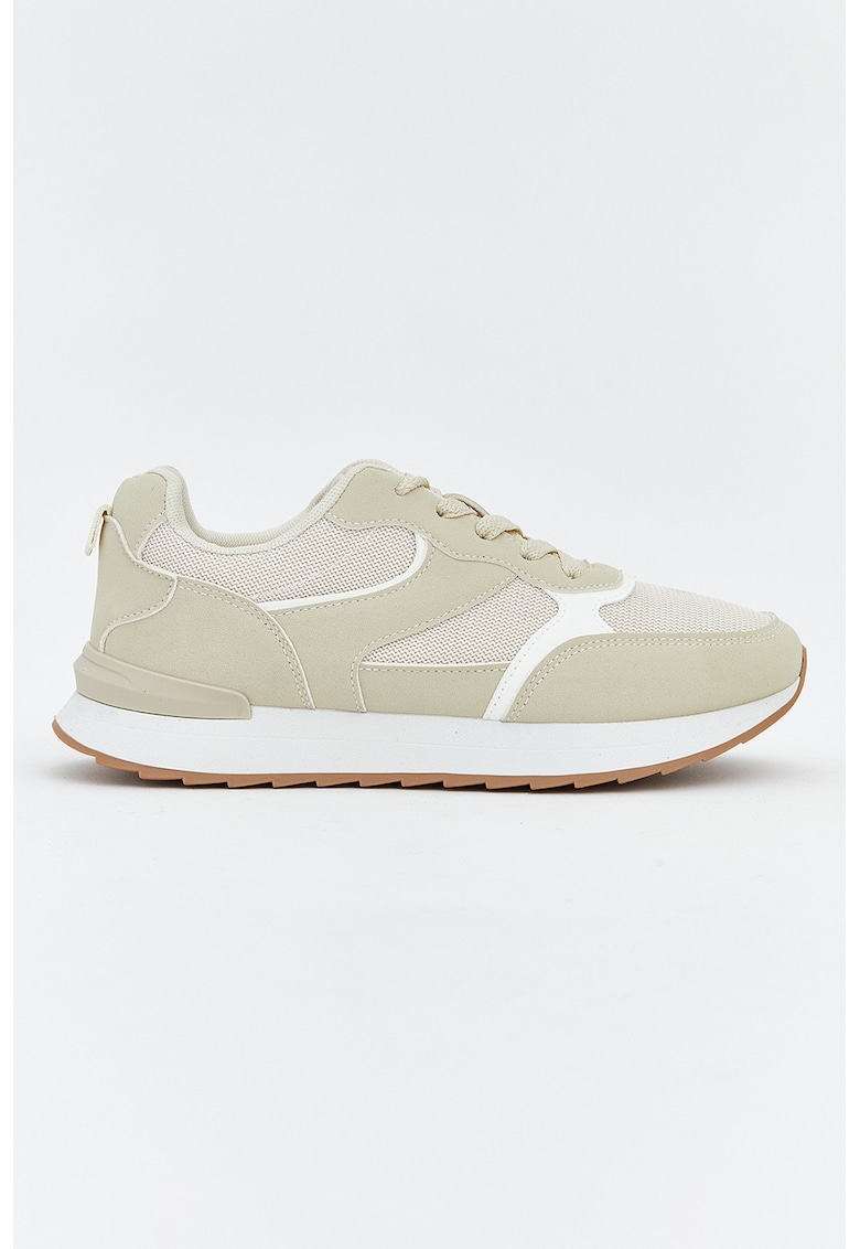 Pantofi sport low-cut cu sireturi - Alb/Bej nisip
