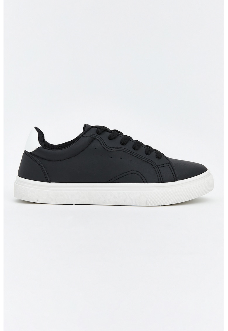 Pantofi sport din piele ecologica cu sireturi - Negru/Alb optic