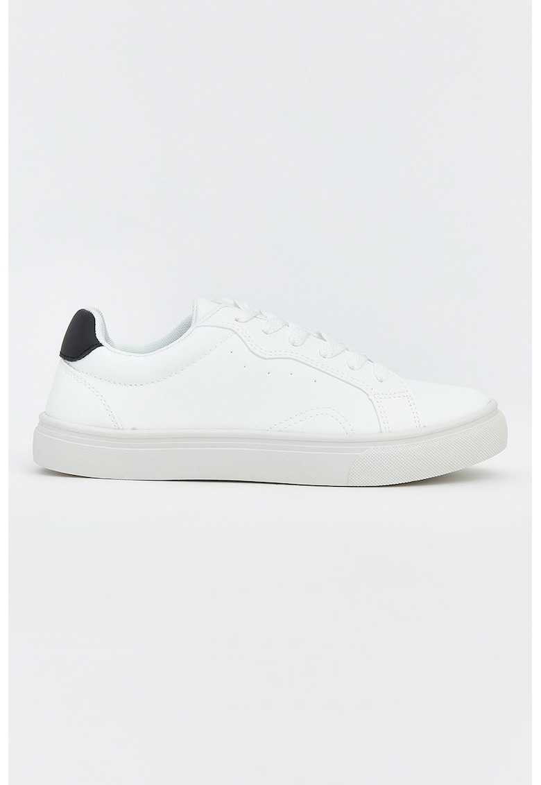 Pantofi sport din piele ecologica cu sireturi - Alb/Negru