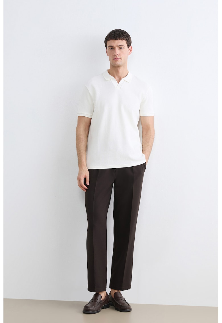 Tricou polo cu model uni - Alb fildes