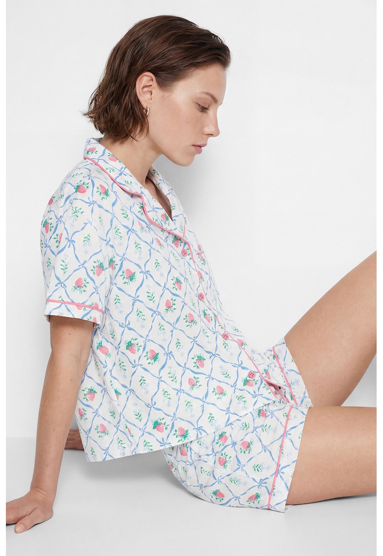 Pijama regular-fit din bumbac - Alb/Albastru azur/Roz