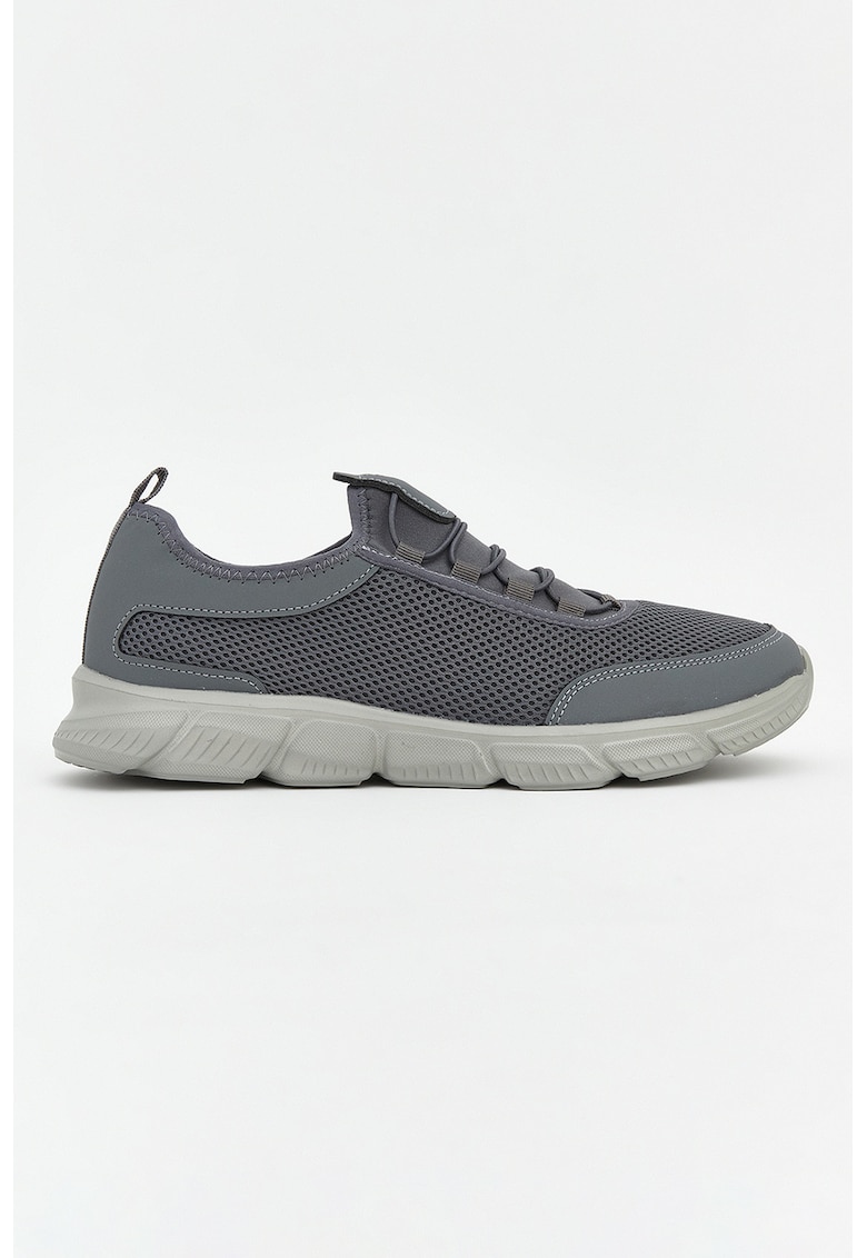 Pantofi sport slip-on cu insertii din plasa - Gri antichizat/Gri inchis