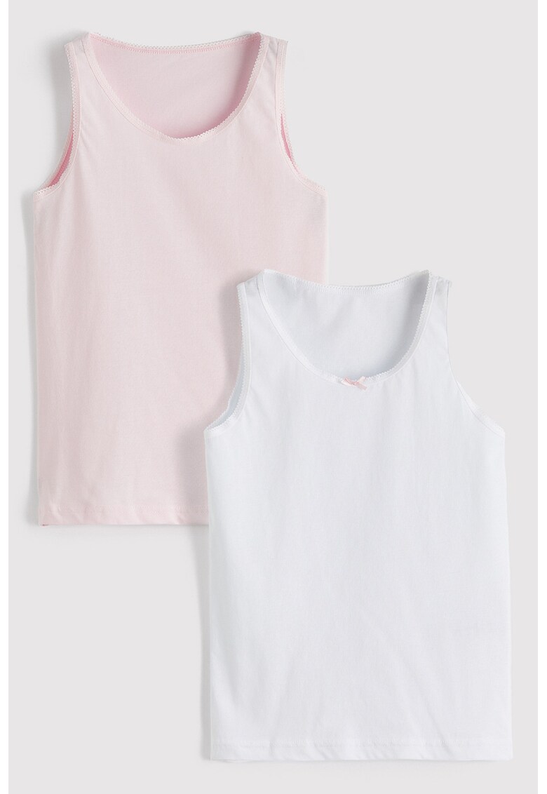 Set de top-uri din bumbac cu decolteu rotund - 2 piese - Alb/Roz pastel