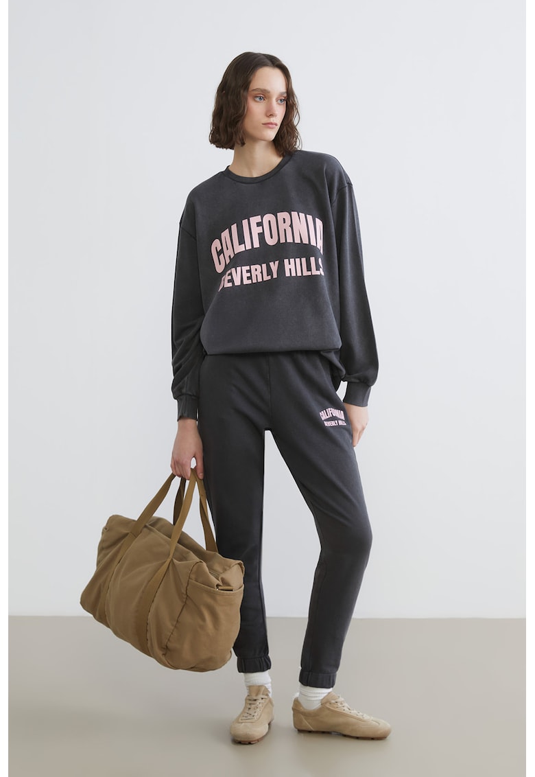 Bluza de trening cu croiala lejera si imprimeu - Roz pal/Gri antracit
