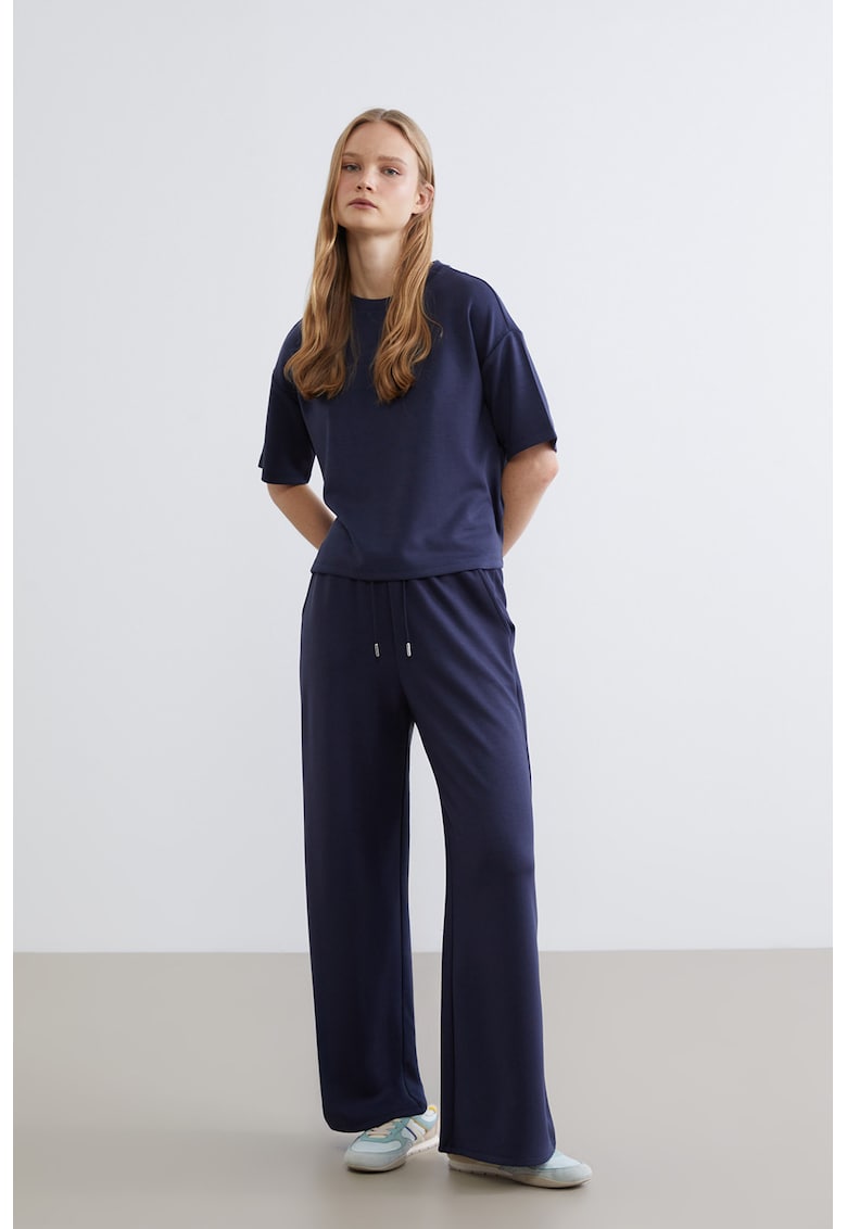 Pantaloni de trening cu croiala ampla si talie inalta - Albastru indigo