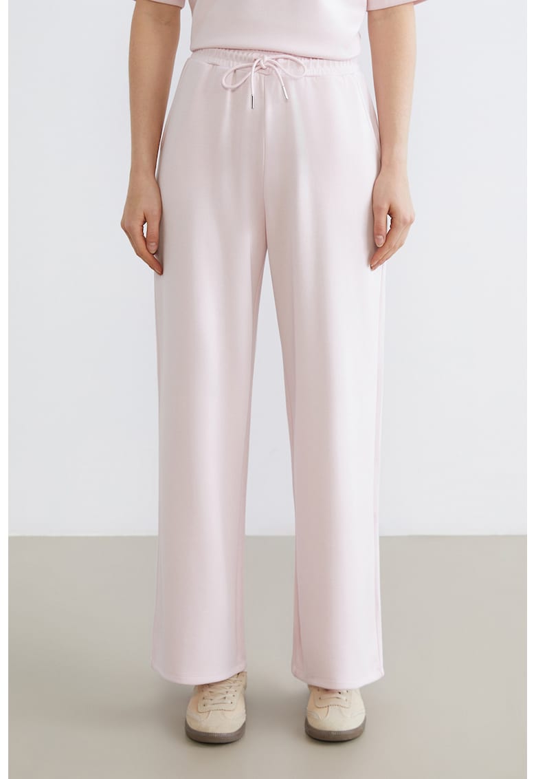Pantaloni de trening cu croiala ampla si talie inalta - Roz pal