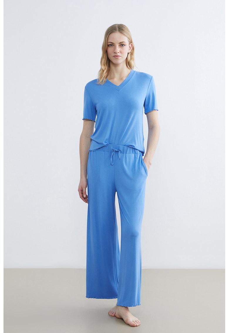Pijama cu decolteu in V si maneci scurte Dream - Albastru neon
