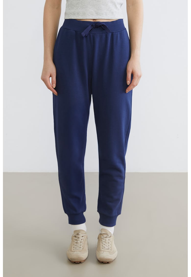 Pantaloni crop cu snur si buzunare laterale - Albastru inchis